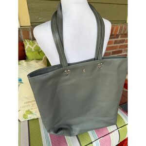 Large Gray Leather Tote with Interior Zipper Unbranded